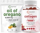 Mikrokoostisosad Oregano Pehmeelide õli 6000 mg Serving & Multi kollageenpeptiidid Gummies Komplekt | 4X Tugevuskarvakrool & Tümokinoon | Tüüp I, II, III, V, X valk