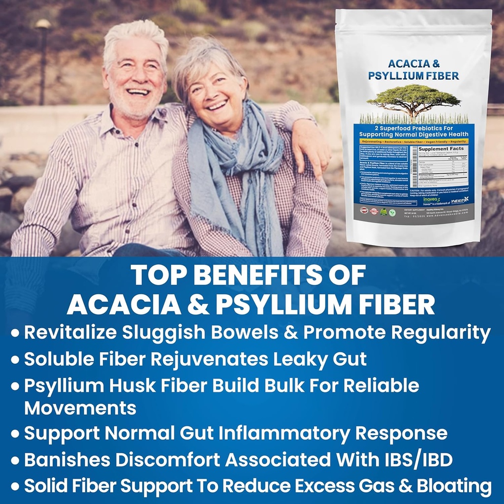 Neerud Restore Organic Acacia & Psyllium Husk Fiber Pulber - Prebiootikum & Natural Supplement - Lahustuv Acacia & Psyllium Husk Pulber - 1,5 naela (48oz), 2 pakendit
