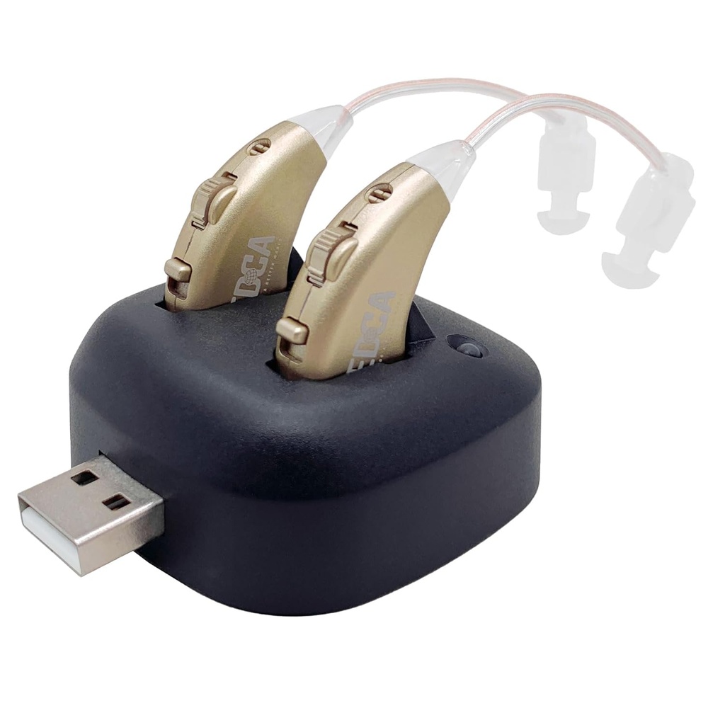 Digitaalsed kuulmisvõimendid - laetav BTE personaalne helivõimendi paar USB-dokiga - Premium Gold Behind The Ear Sound Amplification - NewEar
