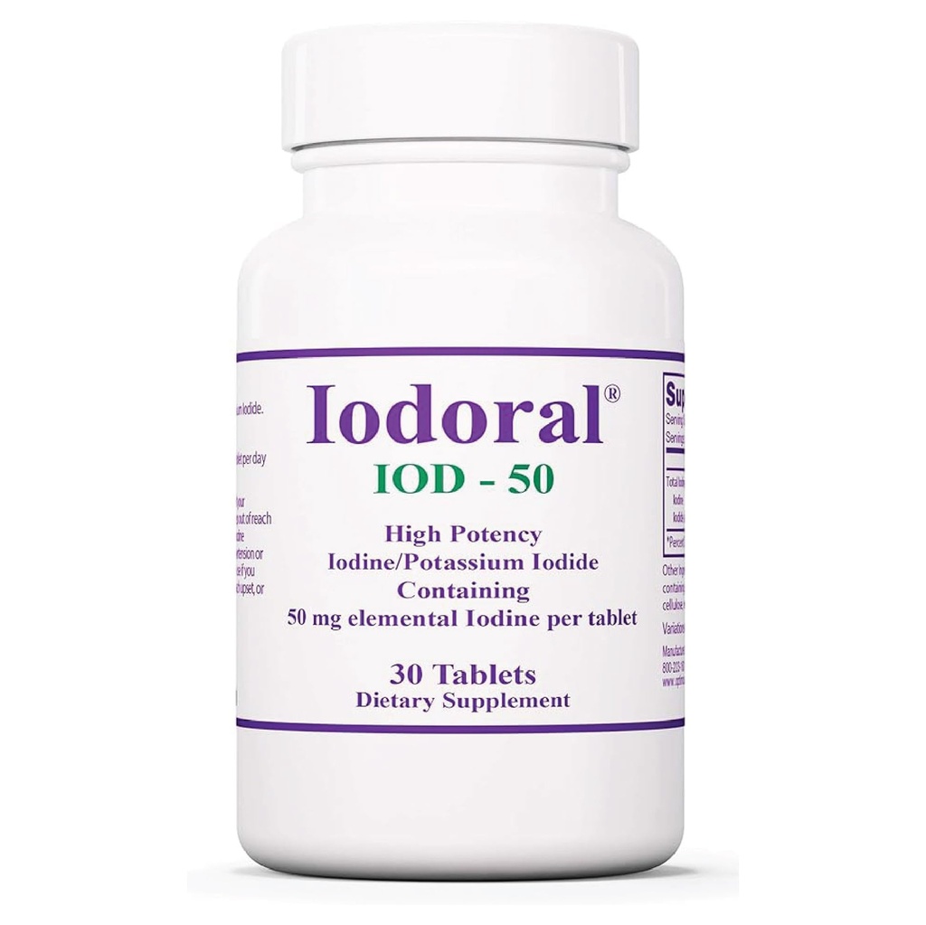 Optimox Iodoral 50 mg täiendus - kaaliumjodiidi tabletid, kilpnäärme tugi, igapäevased vitamiinid ja mineraalid, Lugoli joodi lahus - 30 loend.