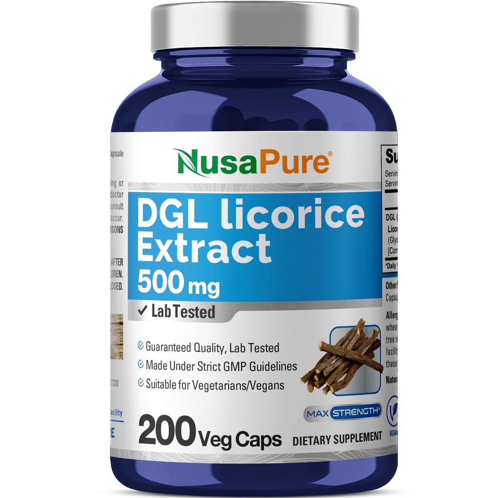 NusaPure DGL Licorice Extract 500 mg 200 Veggie kapslid (Vegan, Non-GMO)