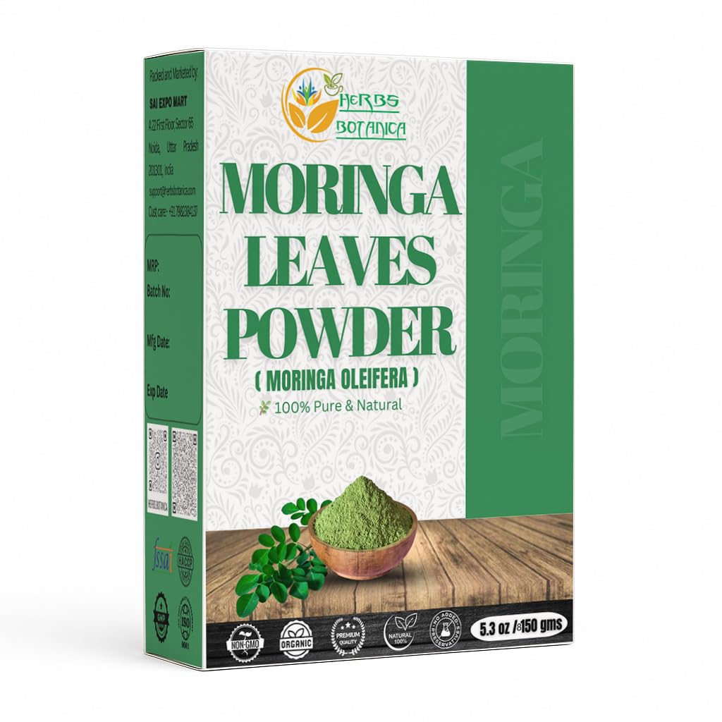 Maitsetaimed Botanica Moringa Lehtpulber Lehtede oleifera Puhta Premium India Pulber Looduslik värske hommik Joo vitamiine ja immuunvitamiin Superfoods 5.3oz Pakki
