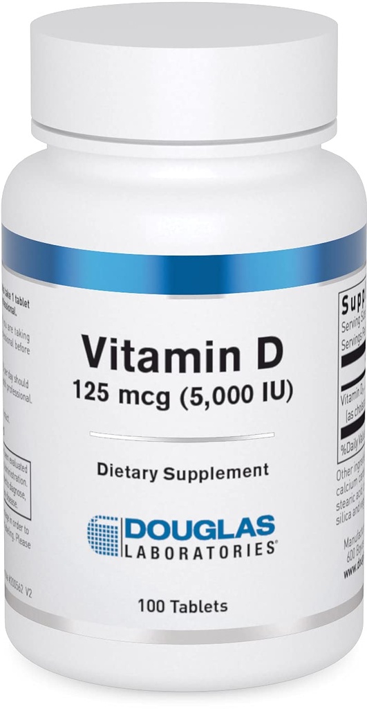 Douglas Laboratories D-vitamiin (5000 RÜ)  Vitamin D3-vitamiini lisand immuunsüsteemi tervise, kaltsiumi taseme ja luude toetamiseks * 100 tabletti