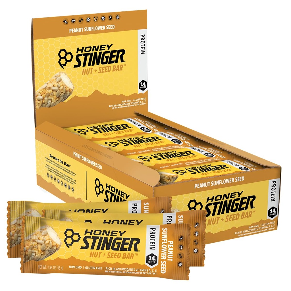 Honey Stinger Pähkel + Seed Bar, Maapähkli päevalilleseemned, Valk pakendatud toit kasutamise, vastupidavuse, jõudluse ja taastumise, Sport Nutrition Snack Baar kodus ja jõusaalis, Post Treening, Kast 12