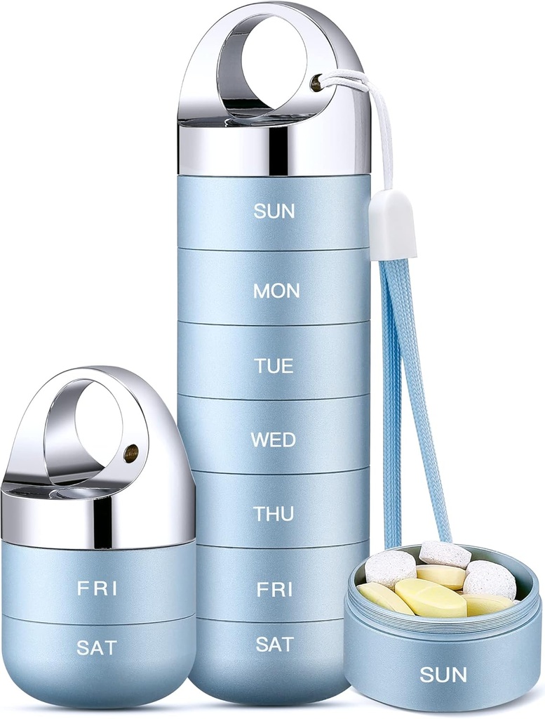 Zannaki Metal Travel Pill Korraldaja, kaasaskantav veekindel iganädalane pillide kast, suur alumiiniumist legeeritud pillide korpuse konteiner, BPA tasuta 7-päevane meditsiinikorraldaja Vitamiini, kalaõli, täiendus