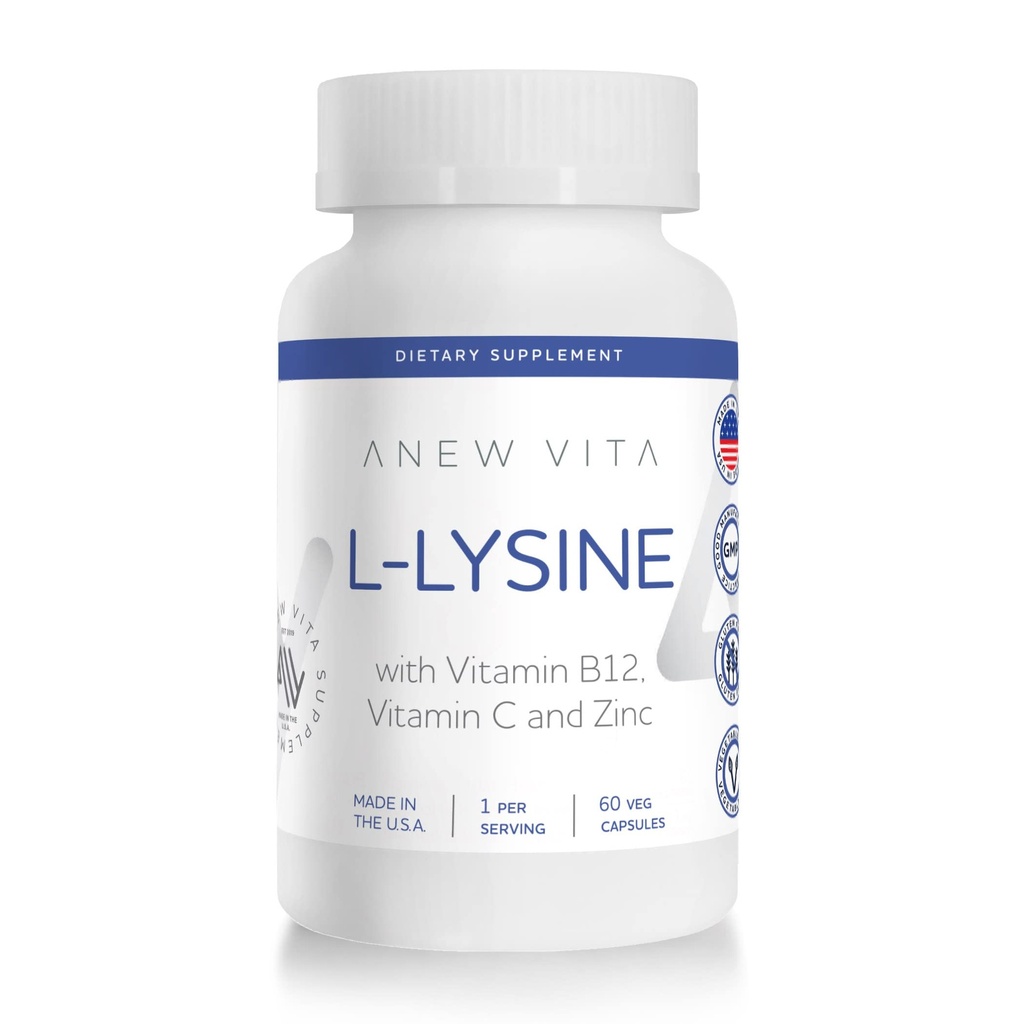 L-lüsiini toidulisand koos vitamiiniga B12 + C + tsink huulte, suu ja suuõõne jaoks Tervis - tõhustatud heaolu toetus - mitte-GMO, gluteenivaba - valmistatud USAs - 60 köögiviljakapslit, 500 mg
