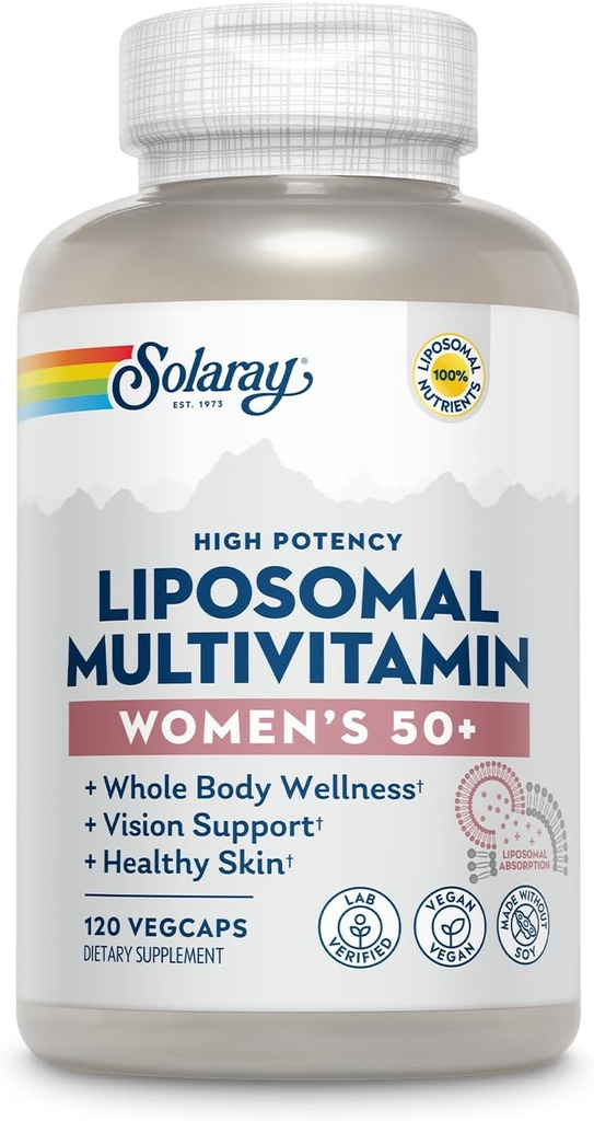 SOLARAY Liposomal Multivitamiin naistele 50 Plus, täiustatud imendumine rauaga, D-vitamiiniga, C-vitamiiniga, B12-ga, biotiiniga ja rohkem, immuunsuse tugi ja luude tervis, vegan, 60 serveerimist, 120 VegCaps