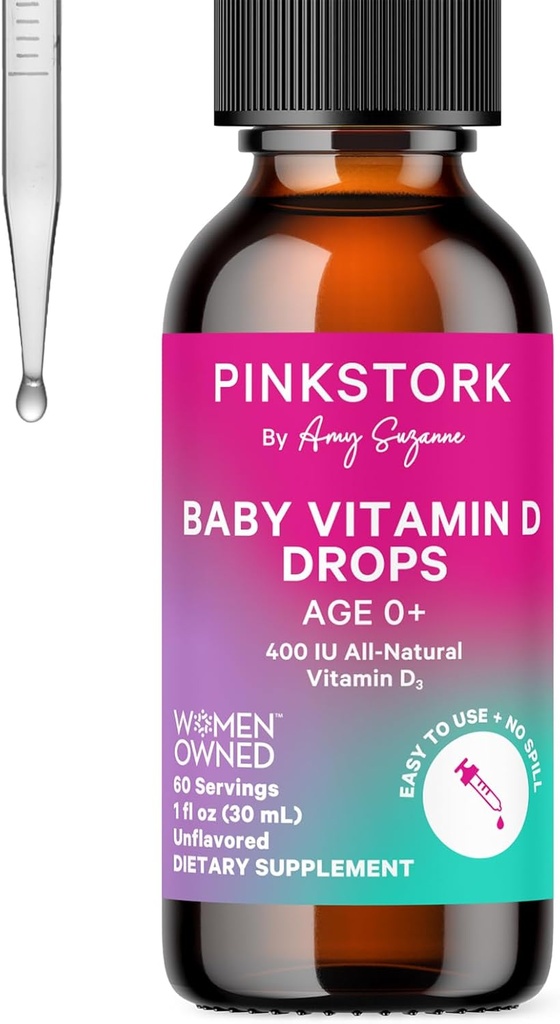 Roosa Stork Baby Vedel D-vitamiini tilgad imikutele, 400 IU D3-vitamiini vastsündinutele ja lastele, et aidata toetada luude arengut ja tervislikku immuunfunktsiooni - 1 fl oz, 2 kuu pakkumine
