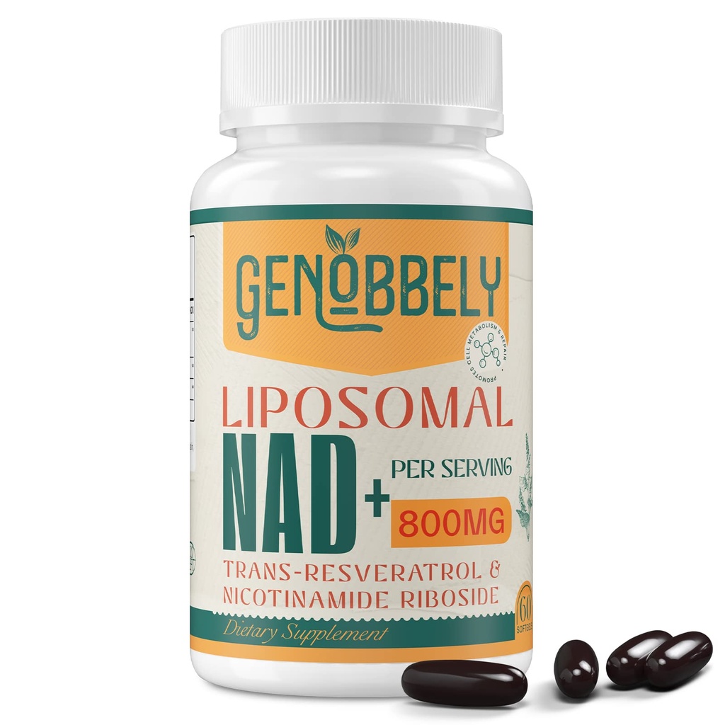 800 mg Liposomal NAD+ Täiendus koos nikotiinamiid Ribosiidiga 200 mg, Trans-Resveratrool 100 mg - True NAD-i täiendus DNA parandamiseks, tervislikuks vananemiseks, ajufunktsiooniks - 60-päevane varustamine