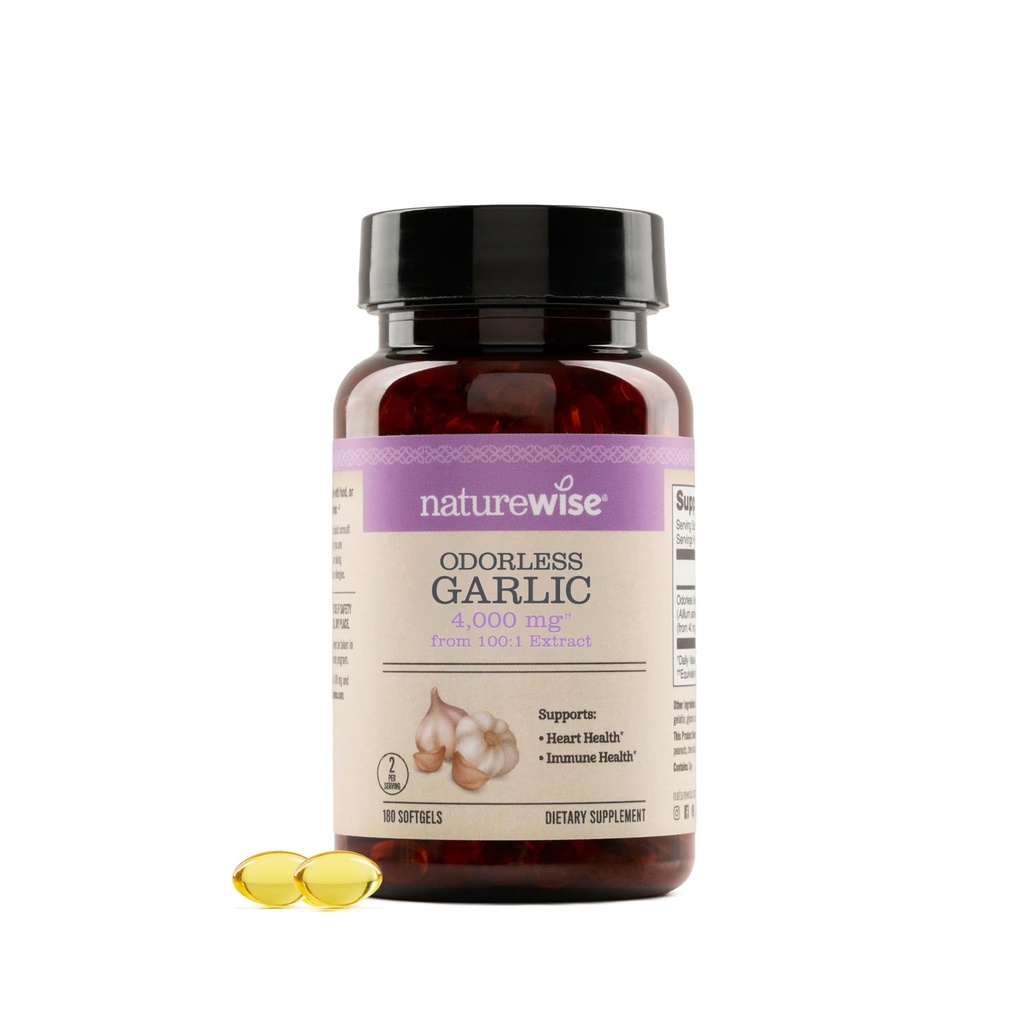 NatureWise lõhnatu küüslaugu täiendus 4000mg - Ultra Potent 100: 1 ekstrakt - tervislik kolesterool valem, südame tervise tugi - mitte-GMO, gluteenivaba, halal želatiin - 180 Count[90-päevane pakkumine]