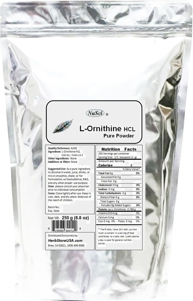 Puhas L-ornitiini pulber 250 g (8,8 oz) AJI kvaliteet