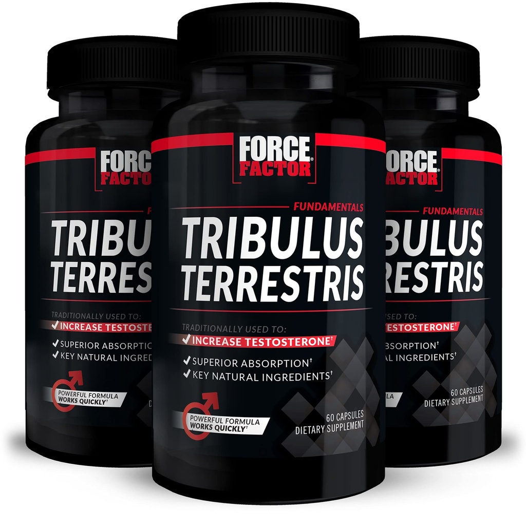 FORCE FACTOR Tribulus terrestris meestele, 3-Pack, Tribulus Testosteroon Booster meestele, Mees Vitality Supplement, Tribulus ekstrakt ja looduslikud koostisosad Superior imendumist, 1000mg, 180 kapslit