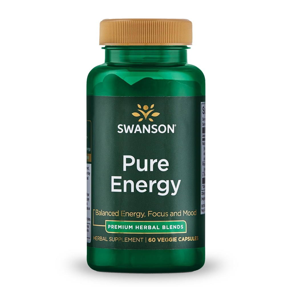 Swanson Puhta energia Ainevahetus Kontsentratsioon Fookus Stressi juhtimine Adaptogeensed maitsetaimed Taimne täiendus 60 Veggie kapslid (Veg Caps) Vegan