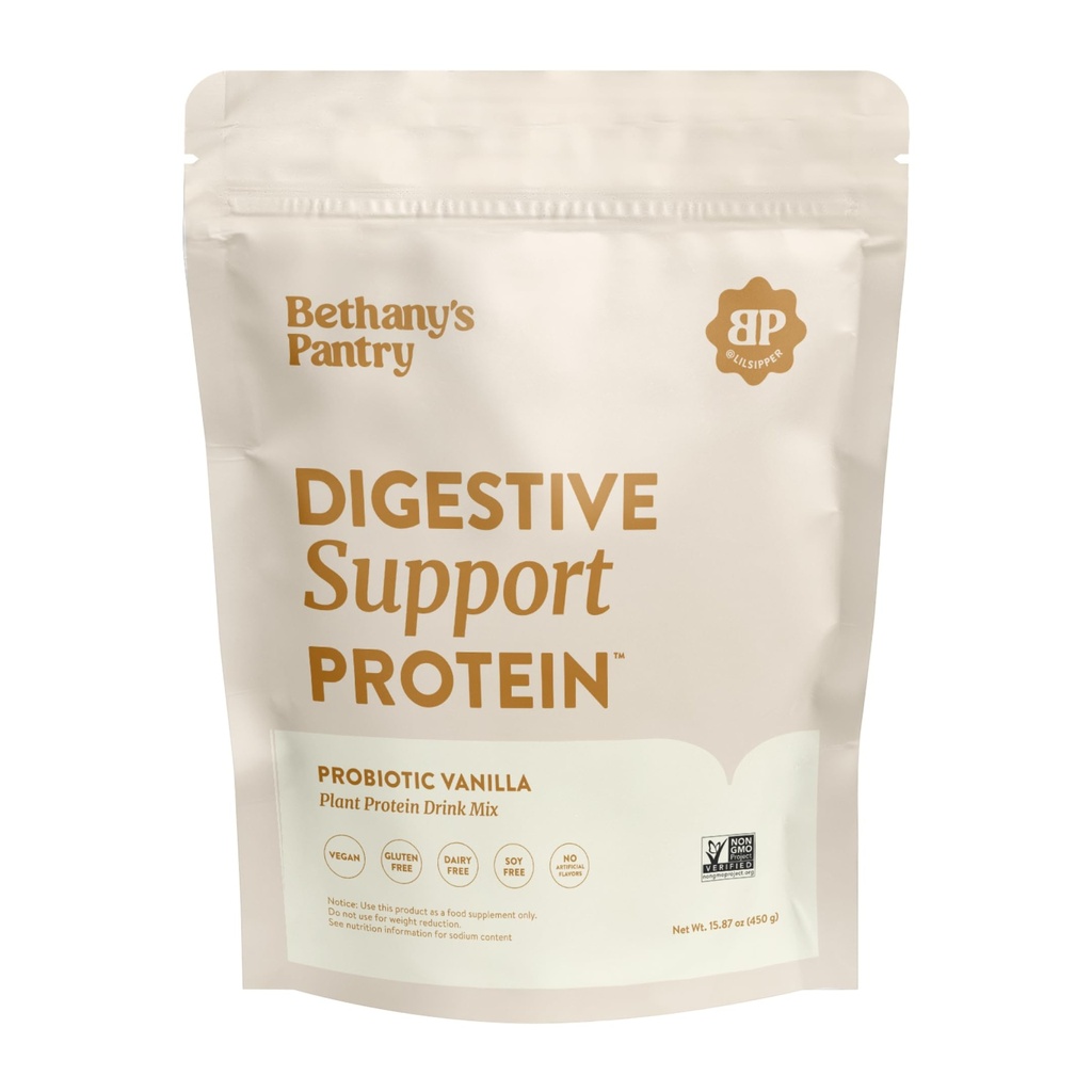 Nuzest Bethany sahver Seedetrakti tugivalk - Probiootikumid seedetrakti tervise jaoks - Puhas Lean valk - Premium Vegan Peavalgu pulber - Taimepõhine - 20 serveerimist, 1 nael (pakk 1) - Vanilje