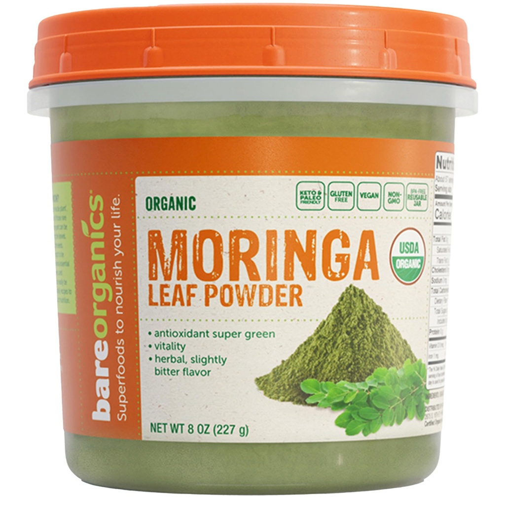 BareOrganics Moringa Leaf Superfood Powder, Orgaaniline, Vegan Supplement, 8 Ounces