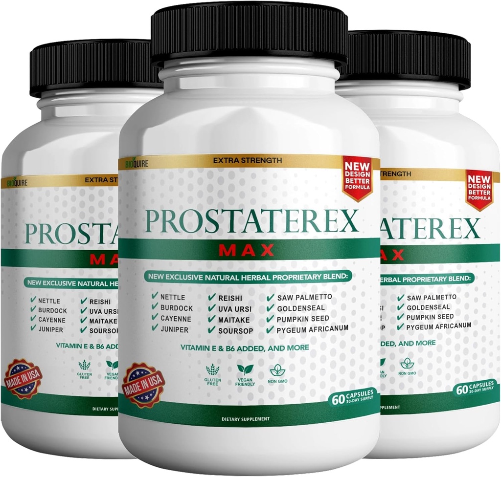 ProstateRex Max Extra Tugevus Eesnäärme Tervise Tugilisand, Saw Palmetto, Vegan, Mitte-GMO, Gluteenivaba – 180 kapslit (3)