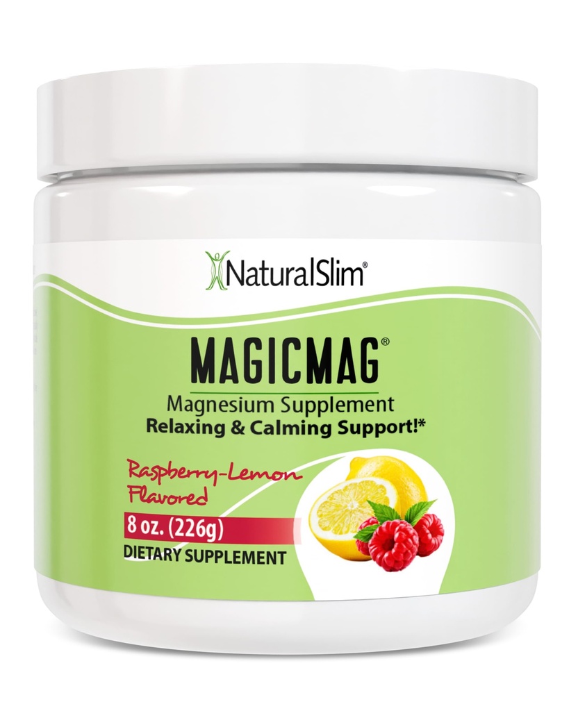 NaturalSlim Magicmag Puhas magneesiumtsitraadi pulber Stress, kõhukinnisus, lihased, südame tervis ja unetoetus | Vaarika sidrun Magneesiumilisa - 8oz Joogisegu (Solo)