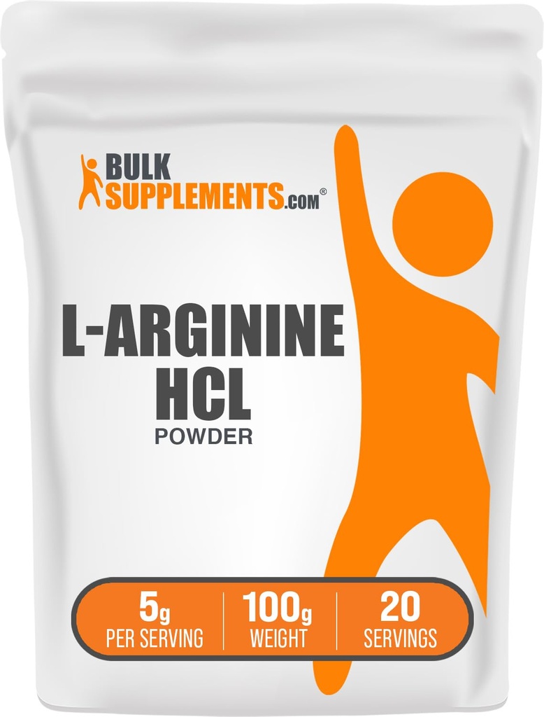 BulkSupplements.com L-arginiin HCl pulber - lämmastikoksiidi lisand, Arginiini pulber - maitsestamata & gluteenivaba, 5 g serveerimise kohta, 100 g (3,5 oz) (pakk 1)
