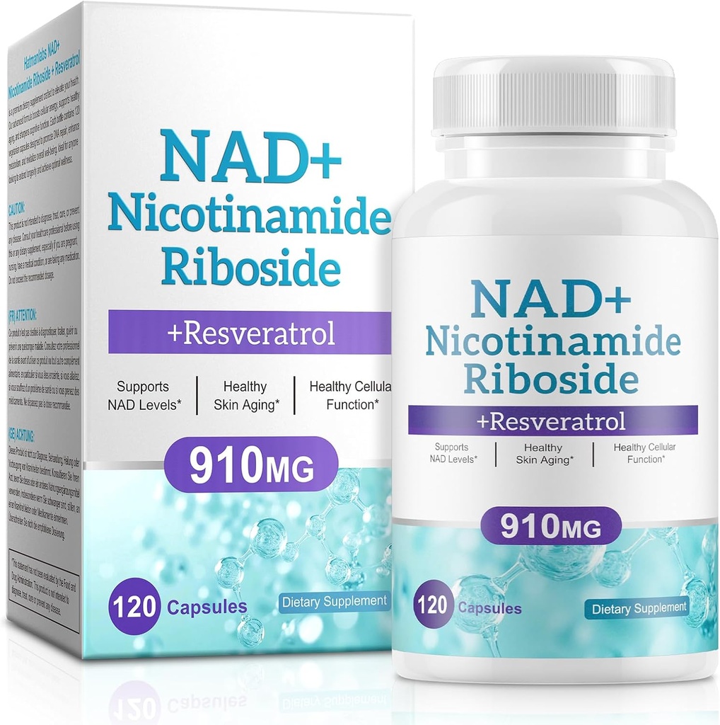 NAD täiendus meestele ja naistele - liposomaalne nikotiinamiid Riboside, Quercetin, NAD + Täiendus koos Resveratrooliga 910mg - toetab lihaseid, aju, energiat, 120 kapslit