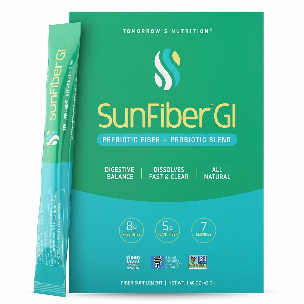 Homne toitumine Sunfiber GI 7-päevane komplekt, prebiootilised kiudained ja probiootikumid, 5 g prebiootikumid ja 8 miljardit probiootikumid ühe portsjoni kohta, madal FODMAP, 7 paketti, maitsestamata