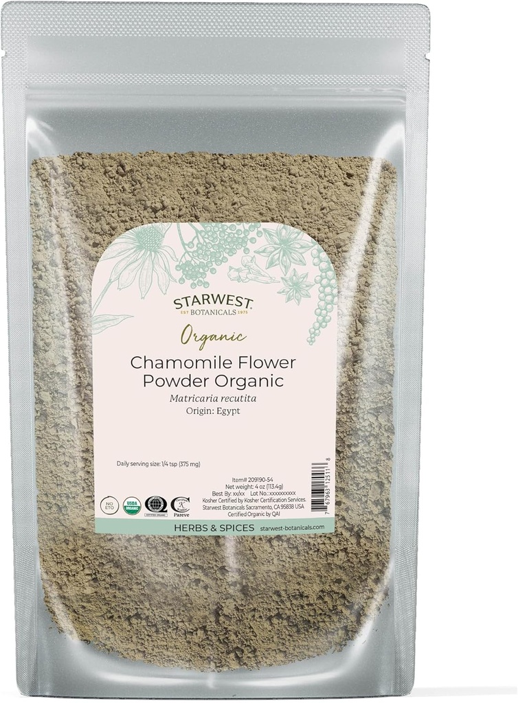Starwest Botanicals Orgaaniline kummeliõie pulber - kuivatatud lahtise lehe maitsetaimed tee, taimsete losjoonide ja küpsetamiseks, pärit Egiptusest, sertifitseeritud Kosher, Non-GMO - 4 oz Pouch