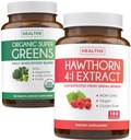 Super Greens & Hawthorn Extract (3-kuuline pakkumine) Super Berry Blend Bundle of Organic Super Greends Pulber - Complete Superfood & Hawthorn Berry 4: 1 Extract - High Strength Extract (180 kapslit)