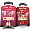 Nutrivein Premium Tart Cherry 500mg & Apple Siider Äädikas 1600mg Bundle - Lihaste taastamine & Uric Acid Cleanse Plus Seedimise toetamine & Kaalujuhtimine - Mitte-GMO, Vegan / Taimetoitlane - 90 + 120 pillid