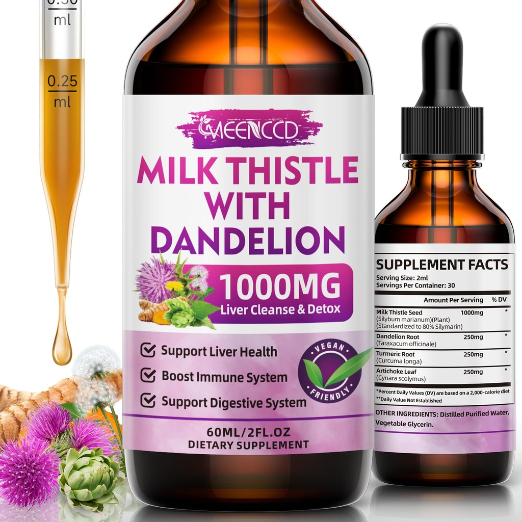 MEENCCD piimaohaka vedelad tilgad - piimaohaka lisand koos silimariiniga, antioksüdantide tugi, vegan, mitte-GMO, 2 Fl Oz