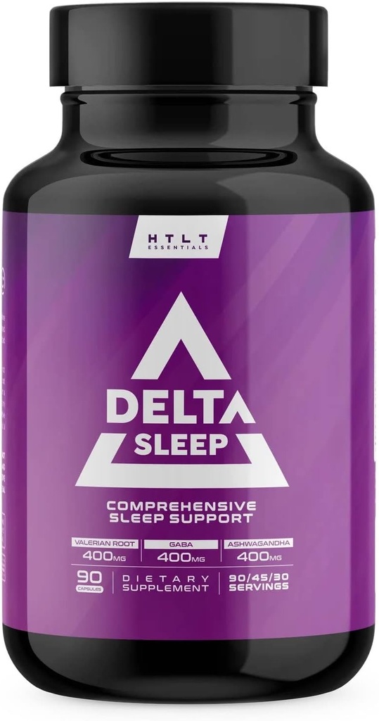 Delta Sleep poolt HTLT | Põhjalik unelisa koos ashwagandha, melatoniini, 5-HTP, & GABA | L-Theanine & Magneesium Glütsinaat säilitada GABA tase | Valerian Juur Sleep, (90 kapslit)
