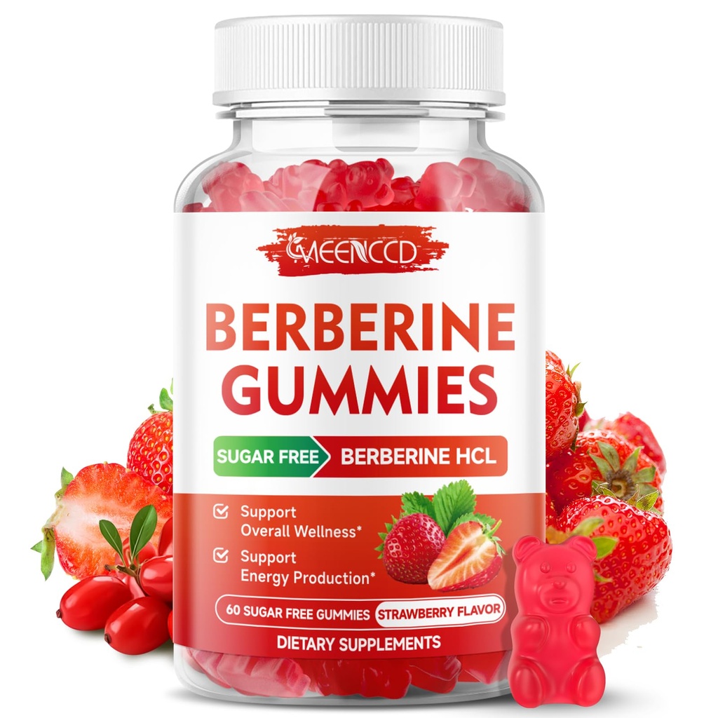 Berberine Gummies koos Ceylon Cinnamon 1500mg kõrge potentsi Berberine HCL täiendus immuunsüsteemi toetust, suhkruvaba, vegan, maasikamaitse, 60 krahv