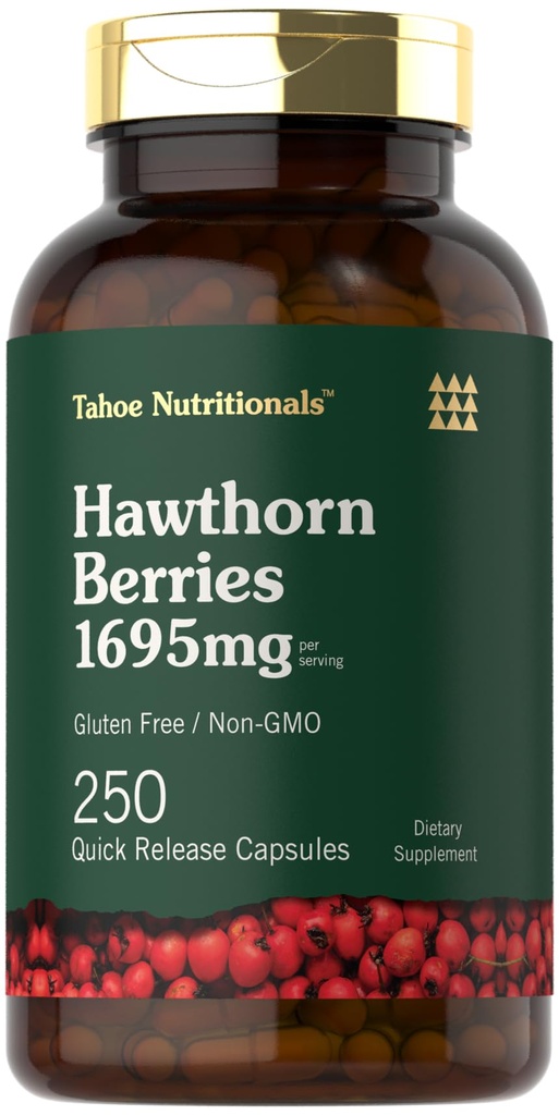 Tahoe Nutritionals Hawthorn Berry kapslid | 1695mg per Serving | 250 Count | Extract Supplement for Women and Men | Non-GMO, Gluteenivaba ekstrakt