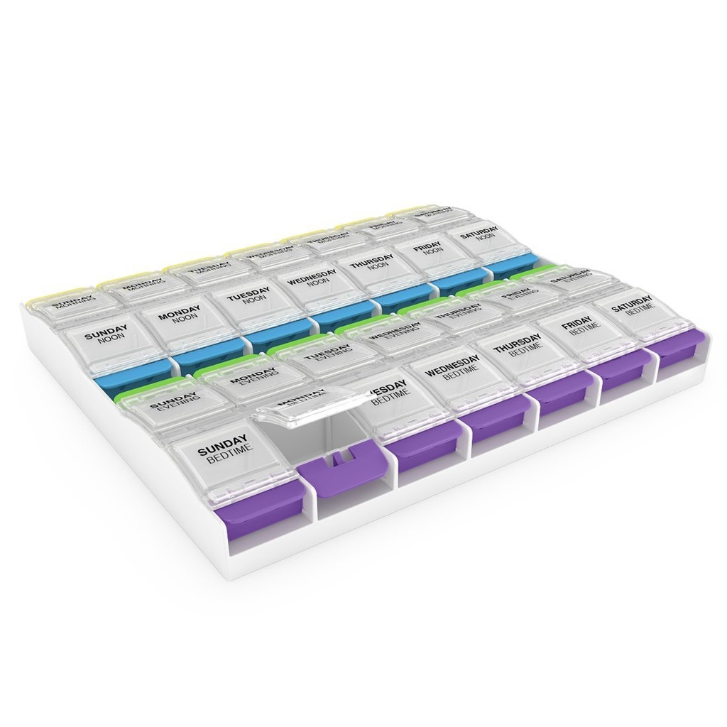EZY DOSE Weekly (7-päevane) Pill Organizer, Vitamiinikonteiner ja Daily Medicine Planner, 2X-Large Push Nupud, Artriit Sõbralik, Lihtne kasutada, 4 korda päevas, selge Lids, BPA tasuta
