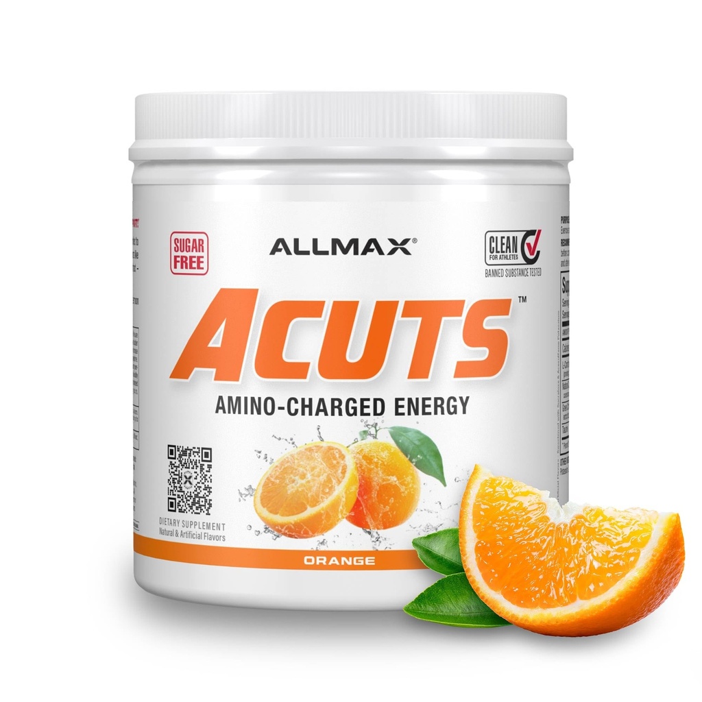 ALLMAX Nutrition AMINOCUTS (ACUTS), Amino-Charged Energy Drink koos tauriini, L-karnitiin, Green Coffee Bean Extract, Orange, 30 Servings