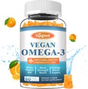 Omega-3 Gummies Potent Vetikad Omega Allikas, Boost Aju, Silma Ja Immuunfunktsiooni DHA ja EPA Vegan & Sugar Free, Oranž Maitse, 60 Count