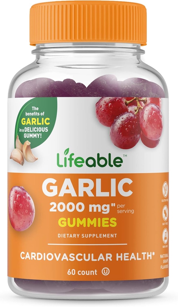 Elujõulised küüslaugukummid - 2000 mg - hea maitsega looduslik maitsega nämmy vitamiinilisand - gluteenivaba, taimetoitlane, GMO-vaba näritav - täiskasvanutele 90 kummikut