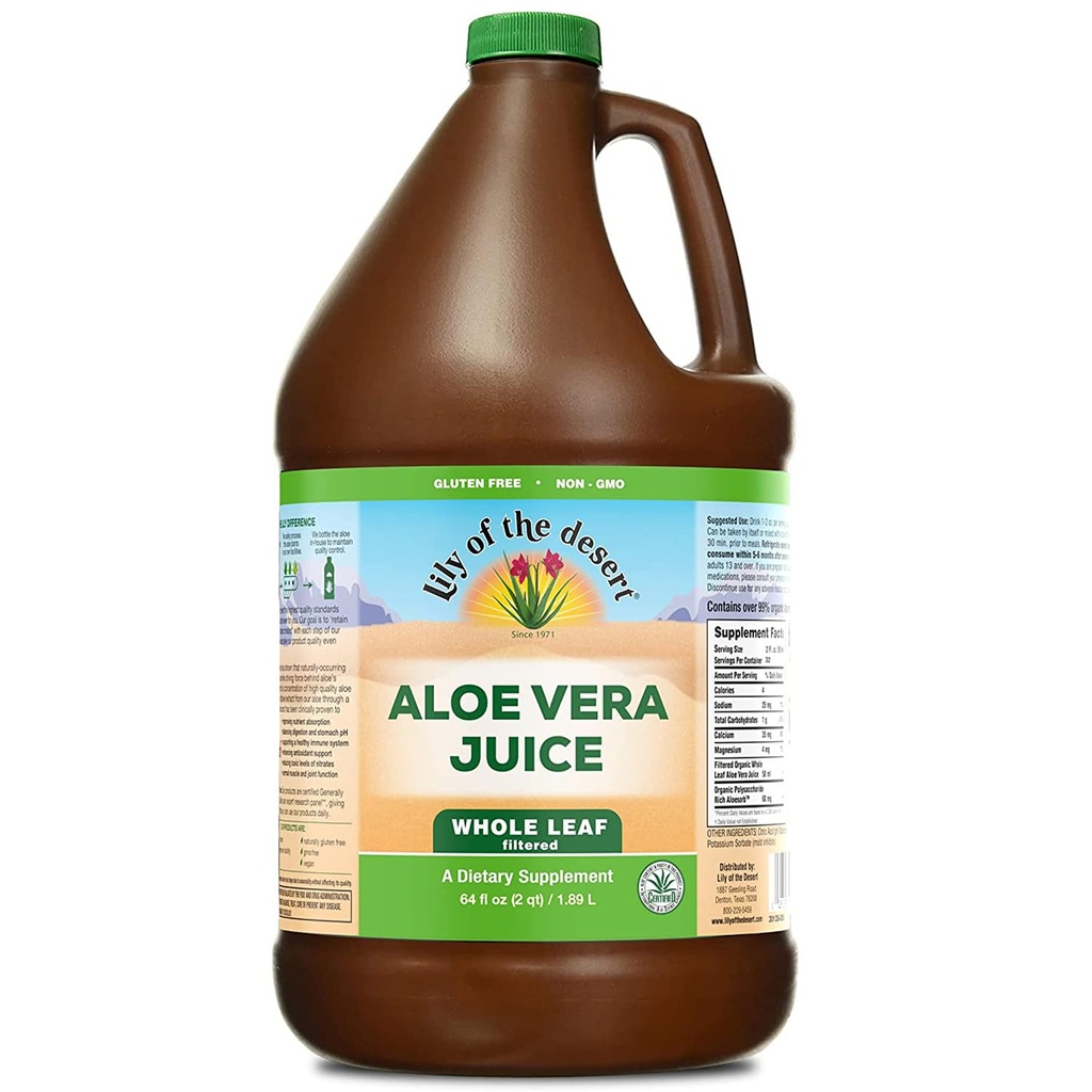 Lily of the Desert Aloe Vera Juice - Terve lehe filtreeritud Aloe Vera jook, mitte-GMO Aaloe mahl looduslike seedeensüümidega soolestiku tervisele, kõhu leevendamine, heaolu, hõõguv nahk, 64 Fl Oz
