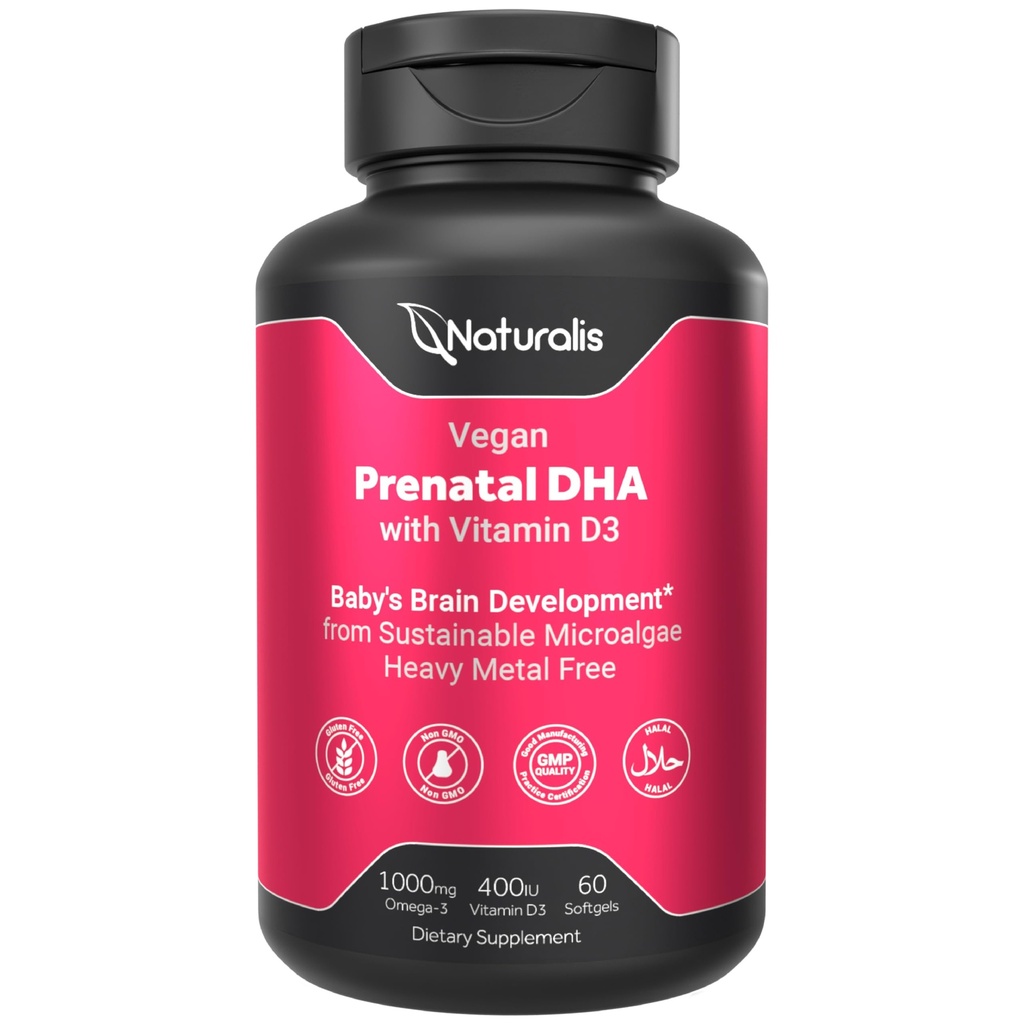 Naturalis Vegan Prenatal Full Specrum Omega-3 | Vetikad DHA, EPA, DPA, Vitamiin D3 & Active Folate L 5-MTHF | Vegan Society Certified, Jätkusuutlikult Allikas, Non-GMO & Soy Free | 60 Veggie Softgels