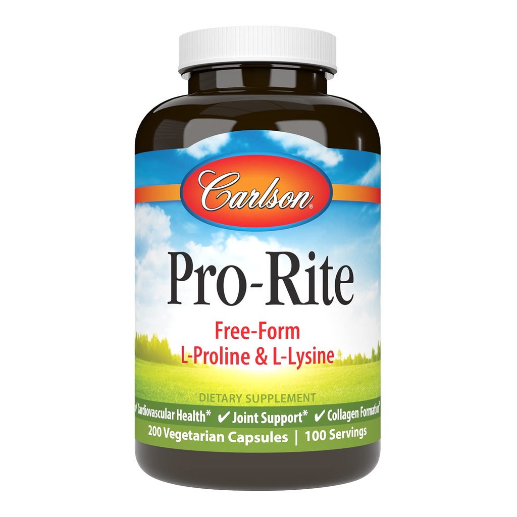 Carlson - Pro-Rite, vaba vorm L-proliin ja L-lüsiin, tervis, ühine tugi ja kollageeni moodustamine, 200 kapslit