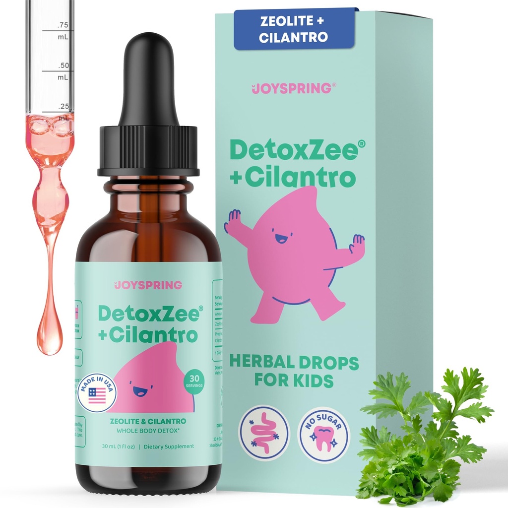 JoySpring DetoxZee Cilantro tilgad lastele - Natural Detox Support koos Zeolite & Cilantro Extract - õrn kogu keha puhastus lastele ja väikelastele - Kid-Friendly Vedel Detox, 30 Servings