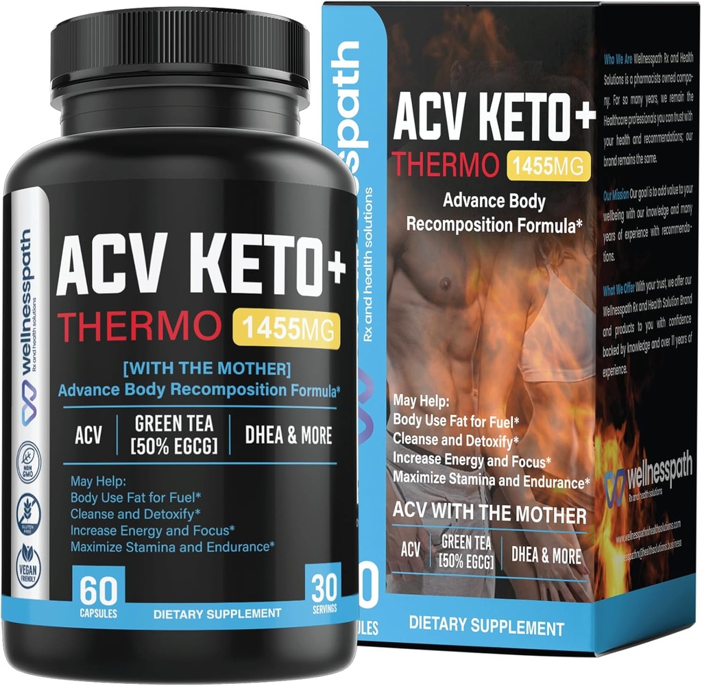 ACV Keto täiendused, emad Õunasiidri äädikas (1455 Mg) Tabletid ainevahetuse ja isu toetamiseks, THERMO ACV Keto pillid kehakaalu langetamiseks ja kõhurasv, täiskasvanute salenemise kapslid naistele Mehed