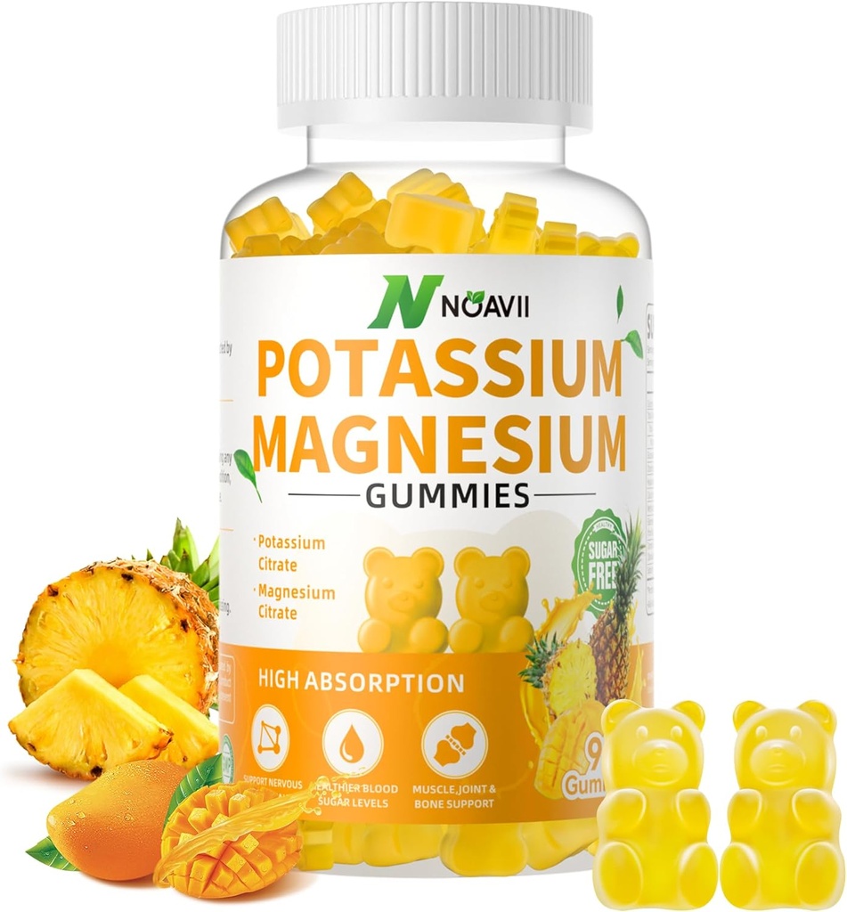 Kaalium Magneesium Gummies, New Formula Calm Magneesium Glycinate Gummies, närimiskummi Toidulisandid Jalakrampide & Lihased, Ananass Maitse 90 Count
