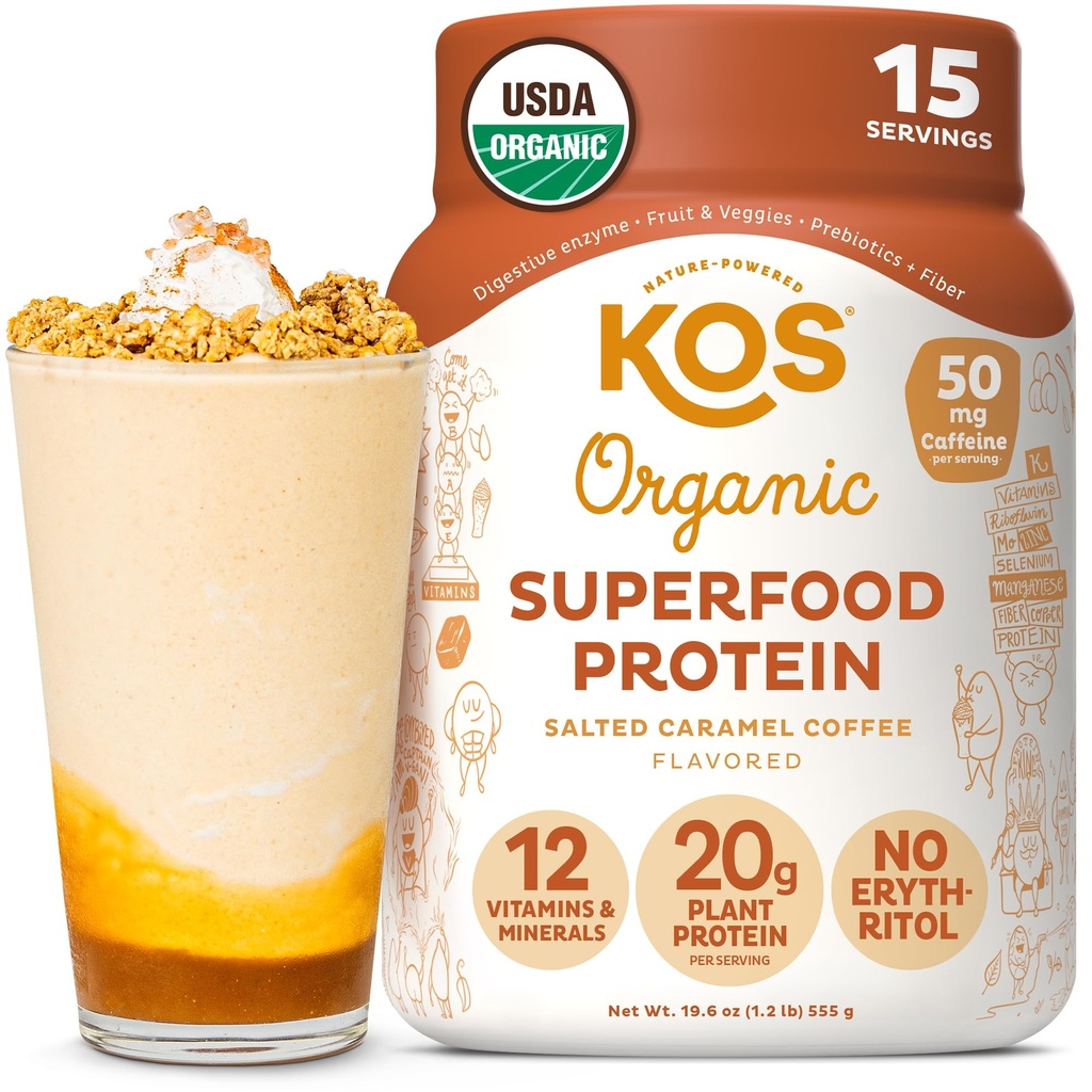 KOS Veganvalgu pulber, soolatud karamelli kohv - madala süsivesikusisaldusega hernevalgu segu, mahetaim supertoit, mis on rikas vitamiinide ja mineraalide poolest - Keto, piimavaba - eine asendamine naistele ja meestele - 15 serveerimist