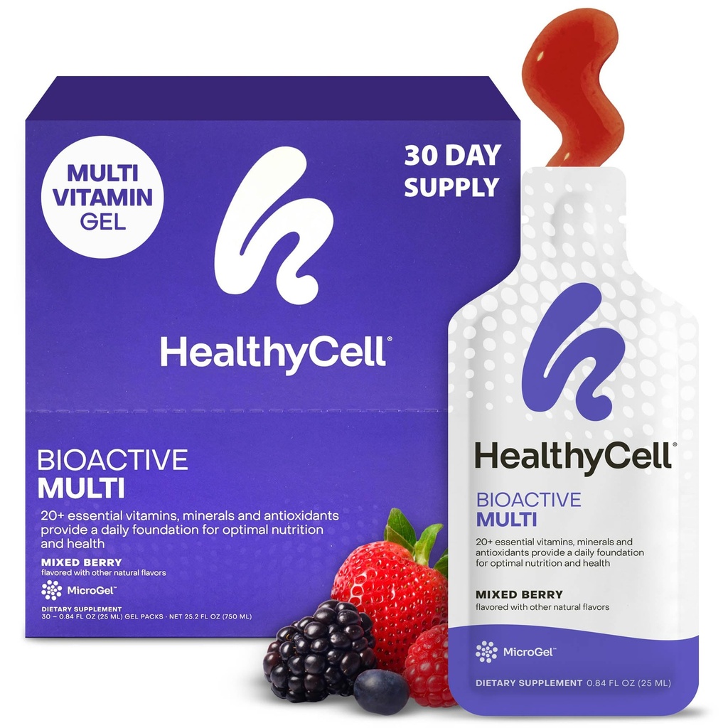 Healthycell Bioactive Daily Vedel Multivitamiin meestele ja naistele – 20+ Essentsiaalsed vitamiinid, mineraalid ja antioksüdandid ajule, südamele, immuunsusele, energiale, nahale ja juustele – 30 geelipakendit
