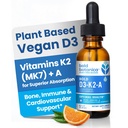 Bold Botanica D3-K2-A, vedel vitamiinikompleks, Vegan D3 orgaanilistest vetikatest vitamiiniga K2 (MK7) ja A immuunsuse toetamiseks, looduslik apelsinilõhn, maitseb maitsev, 1 FL OZ. (30 ml)
