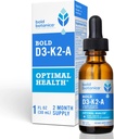 Bold Botanica D3-K2-A, vedel vitamiinikompleks, Vegan D3 orgaanilistest vetikatest vitamiiniga K2 (MK7) ja A immuunsuse toetamiseks, looduslik apelsinilõhn, maitseb maitsev, 1 FL OZ. (30 ml)
