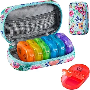 Serfeymi Weekly Travel Pill Korraldaja 2 korda päevas PM Täiustatud Vikerkaar Pill Box 7 päeva kaasaskantav Zipper PU Nahk pillid juhul, meditsiin Korraldaja pillid, vitamiinid, kalaõlid - Green-01