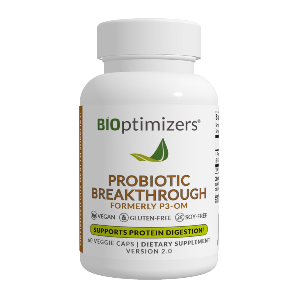 BiOptimizers Probiootiline läbimurre - Lactobacillus Plantarum OM Probiootikumid ja prebiootikumid Terviselisa soolestikule, seedetraktile ja immuunsüsteemile Probiootikumid naistele Eakatele naistele - 60 vegankapslit