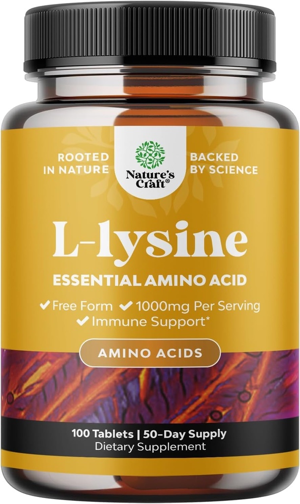 Natures Craft L-Lysine vaba vormi kapslid - kõrge tugevusega L-Lysine lisa silma tervise huulehoolduse kollageeni süntees ja immuunsuse tugi - Essential Amino Acid - 1000mg per Serving - 100 loend