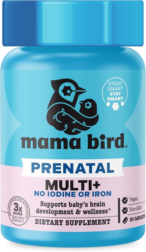 Parim Nest Wellness Mama Bird Sünnieelne Multi Plus Jood & Rauavaba - Sünnieelne Vitamiin Aju Ja Seedetrakti Tervis - Vegan Multivitamiin Metüülfolaadi, Probiootikumid & Rohkem - 30 Caplets