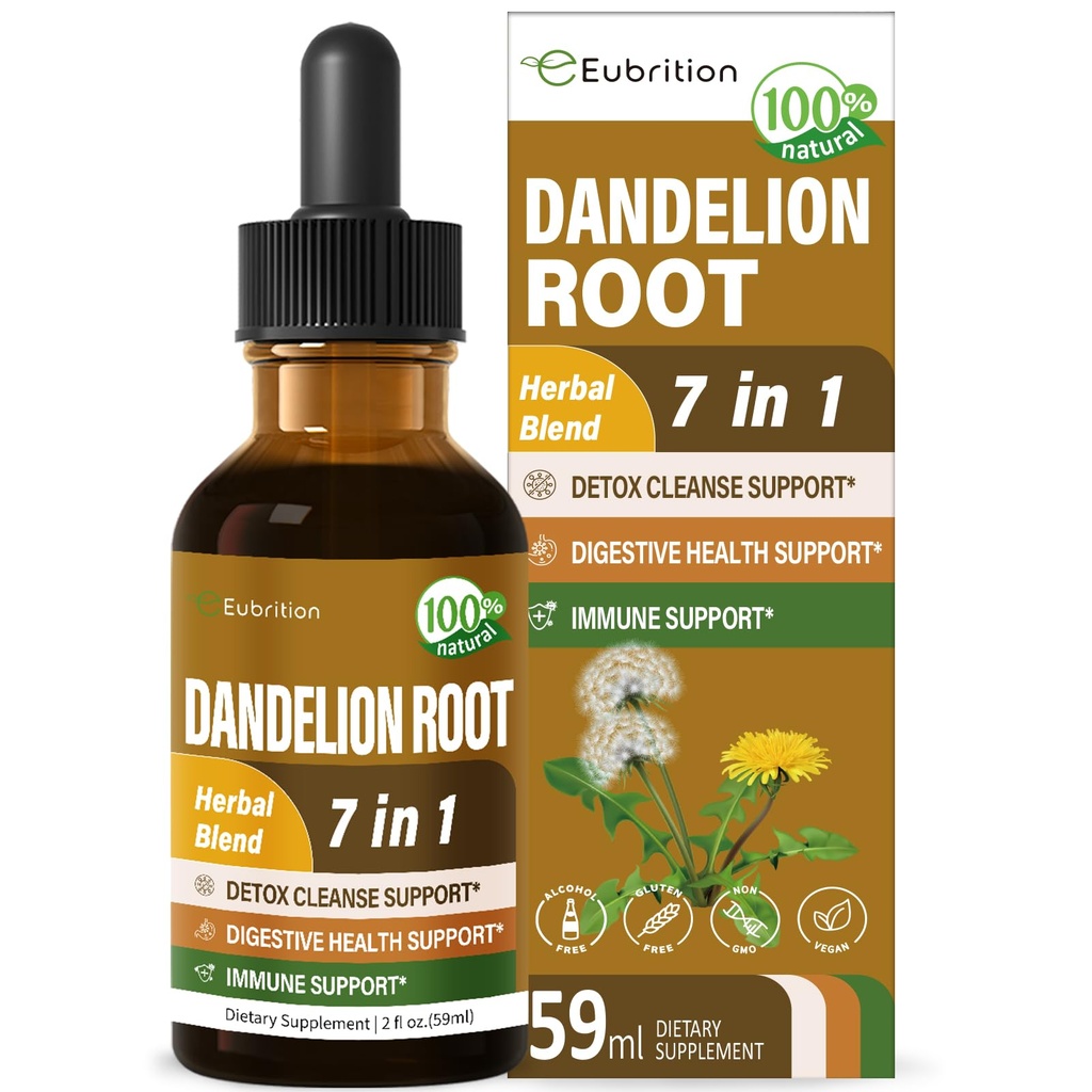 Dandelion Root Extract Drops, Diente de Leon Organico Hierba, Dandelion Supplement Formula w/Milk Thistle Turmeric for Detox Cleanse, Digestion & Immune Support, Alkoholivaba tinktuur. 2oz